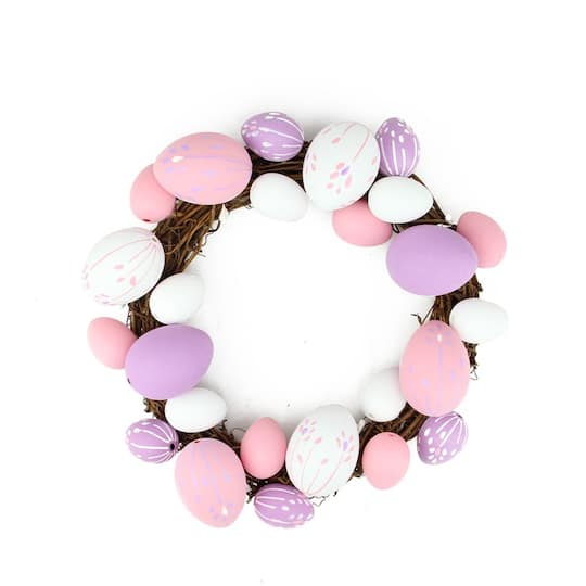 10&#x22; Pastel Pink, Purple and White Easter Egg Grapevine Wreath